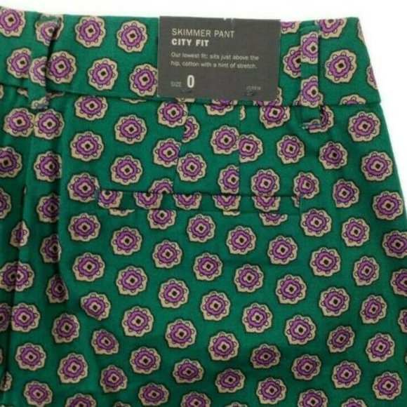 J. Crew Factory Green Pink Medallion Print City Fit Skimmer Pants Womens 0 - Picture 8 of 13